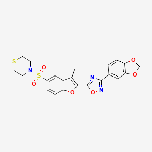 molecular formula C22H19N3O6S2 B6554046 4-({2-[3-(2H-1,3-benzodioxol-5-yl)-1,2,4-oxadiazol-5-yl]-3-methyl-1-benzofuran-5-yl}sulfonyl)thiomorpholine CAS No. 1040655-66-0
