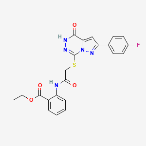 molecular formula C22H18FN5O4S B6554049 ethyl 2-(2-{[2-(4-fluorophenyl)-4-oxo-4H,5H-pyrazolo[1,5-d][1,2,4]triazin-7-yl]sulfanyl}acetamido)benzoate CAS No. 1040655-74-0
