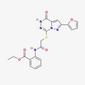 ethyl 2-(2-{[2-(furan-2-yl)-4-oxo-4H,5H-pyrazolo[1,5-d][1,2,4]triazin-7-yl]sulfanyl}acetamido)benzoate