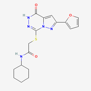 molecular formula C17H19N5O3S B6554068 N-cyclohexyl-2-{[2-(furan-2-yl)-4-oxo-4H,5H-pyrazolo[1,5-d][1,2,4]triazin-7-yl]sulfanyl}acetamide CAS No. 1040678-55-4