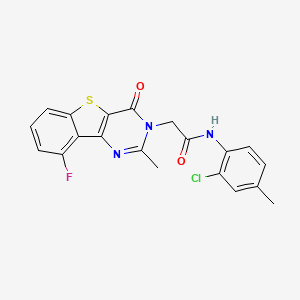 molecular formula C20H15ClFN3O2S B6554079 N-(2-chloro-4-methylphenyl)-2-{13-fluoro-4-methyl-6-oxo-8-thia-3,5-diazatricyclo[7.4.0.0^{2,7}]trideca-1(13),2(7),3,9,11-pentaen-5-yl}acetamide CAS No. 1040679-00-2