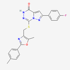 molecular formula C23H18FN5O2S B6554103 2-(4-fluorophenyl)-7-({[5-methyl-2-(4-methylphenyl)-1,3-oxazol-4-yl]methyl}sulfanyl)-4H,5H-pyrazolo[1,5-d][1,2,4]triazin-4-one CAS No. 1040681-89-7