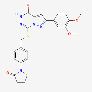 molecular formula C24H23N5O4S B6554108 1-[4-({[2-(3,4-dimethoxyphenyl)-4-oxo-4H,5H-pyrazolo[1,5-d][1,2,4]triazin-7-yl]sulfanyl}methyl)phenyl]pyrrolidin-2-one CAS No. 1040682-04-9