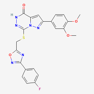 molecular formula C22H17FN6O4S B6554113 2-(3,4-dimethoxyphenyl)-7-({[3-(4-fluorophenyl)-1,2,4-oxadiazol-5-yl]methyl}sulfanyl)-4H,5H-pyrazolo[1,5-d][1,2,4]triazin-4-one CAS No. 1040682-19-6