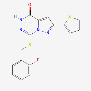 molecular formula C16H11FN4OS2 B6554124 7-{[(2-fluorophenyl)methyl]sulfanyl}-2-(thiophen-2-yl)-4H,5H-pyrazolo[1,5-d][1,2,4]triazin-4-one CAS No. 1040682-58-3