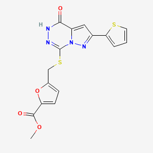 molecular formula C16H12N4O4S2 B6554130 methyl 5-({[4-oxo-2-(thiophen-2-yl)-4H,5H-pyrazolo[1,5-d][1,2,4]triazin-7-yl]sulfanyl}methyl)furan-2-carboxylate CAS No. 1040682-80-1
