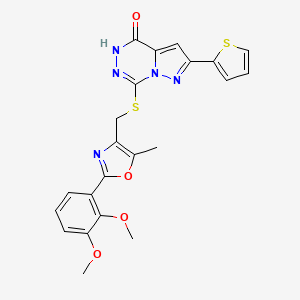 molecular formula C22H19N5O4S2 B6554142 7-({[2-(2,3-dimethoxyphenyl)-5-methyl-1,3-oxazol-4-yl]methyl}sulfanyl)-2-(thiophen-2-yl)-4H,5H-pyrazolo[1,5-d][1,2,4]triazin-4-one CAS No. 1040682-88-9
