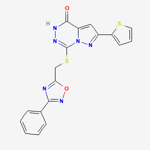 molecular formula C18H12N6O2S2 B6554143 7-{[(3-phenyl-1,2,4-oxadiazol-5-yl)methyl]sulfanyl}-2-(thiophen-2-yl)-4H,5H-pyrazolo[1,5-d][1,2,4]triazin-4-one CAS No. 1040683-04-2