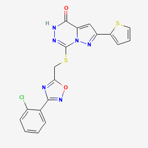 molecular formula C18H11ClN6O2S2 B6554144 7-({[3-(2-chlorophenyl)-1,2,4-oxadiazol-5-yl]methyl}sulfanyl)-2-(thiophen-2-yl)-4H,5H-pyrazolo[1,5-d][1,2,4]triazin-4-one CAS No. 1040683-12-2
