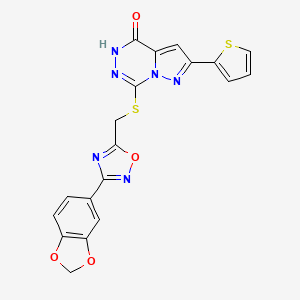 molecular formula C19H12N6O4S2 B6554149 7-({[3-(2H-1,3-benzodioxol-5-yl)-1,2,4-oxadiazol-5-yl]methyl}sulfanyl)-2-(thiophen-2-yl)-4H,5H-pyrazolo[1,5-d][1,2,4]triazin-4-one CAS No. 1040683-25-7