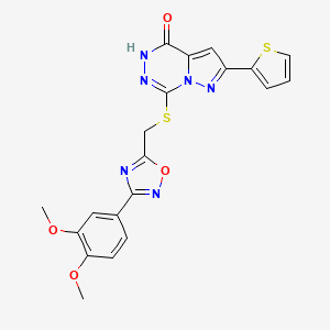 molecular formula C20H16N6O4S2 B6554157 7-({[3-(3,4-dimethoxyphenyl)-1,2,4-oxadiazol-5-yl]methyl}sulfanyl)-2-(thiophen-2-yl)-4H,5H-pyrazolo[1,5-d][1,2,4]triazin-4-one CAS No. 1040683-32-6