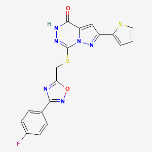 molecular formula C18H11FN6O2S2 B6554163 7-({[3-(4-fluorophenyl)-1,2,4-oxadiazol-5-yl]methyl}sulfanyl)-2-(thiophen-2-yl)-4H,5H-pyrazolo[1,5-d][1,2,4]triazin-4-one CAS No. 1040683-45-1