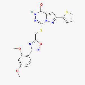 molecular formula C20H16N6O4S2 B6554166 7-({[3-(2,4-dimethoxyphenyl)-1,2,4-oxadiazol-5-yl]methyl}sulfanyl)-2-(thiophen-2-yl)-4H,5H-pyrazolo[1,5-d][1,2,4]triazin-4-one CAS No. 1040683-52-0