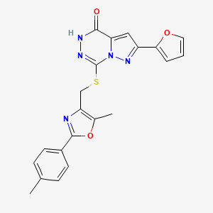 molecular formula C21H17N5O3S B6554191 2-(furan-2-yl)-7-({[5-methyl-2-(4-methylphenyl)-1,3-oxazol-4-yl]methyl}sulfanyl)-4H,5H-pyrazolo[1,5-d][1,2,4]triazin-4-one CAS No. 1040684-19-2