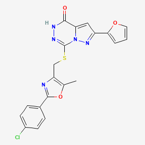 molecular formula C20H14ClN5O3S B6554201 7-({[2-(4-chlorophenyl)-5-methyl-1,3-oxazol-4-yl]methyl}sulfanyl)-2-(furan-2-yl)-4H,5H-pyrazolo[1,5-d][1,2,4]triazin-4-one CAS No. 1040632-38-9