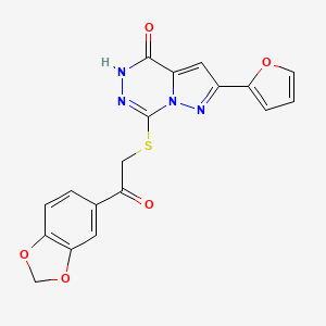 molecular formula C18H12N4O5S B6554219 7-{[2-(2H-1,3-benzodioxol-5-yl)-2-oxoethyl]sulfanyl}-2-(furan-2-yl)-4H,5H-pyrazolo[1,5-d][1,2,4]triazin-4-one CAS No. 1040632-58-3