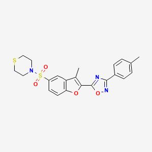 molecular formula C22H21N3O4S2 B6554354 4-({3-methyl-2-[3-(4-methylphenyl)-1,2,4-oxadiazol-5-yl]-1-benzofuran-5-yl}sulfonyl)thiomorpholine CAS No. 1040635-55-9