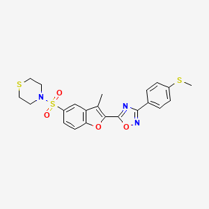 molecular formula C22H21N3O4S3 B6554361 4-[(3-methyl-2-{3-[4-(methylsulfanyl)phenyl]-1,2,4-oxadiazol-5-yl}-1-benzofuran-5-yl)sulfonyl]thiomorpholine CAS No. 1040635-71-9