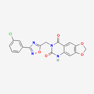 molecular formula C18H11ClN4O5 B6554398 7-{[3-(3-chlorophenyl)-1,2,4-oxadiazol-5-yl]methyl}-2H,5H,6H,7H,8H-[1,3]dioxolo[4,5-g]quinazoline-6,8-dione CAS No. 1031674-80-2