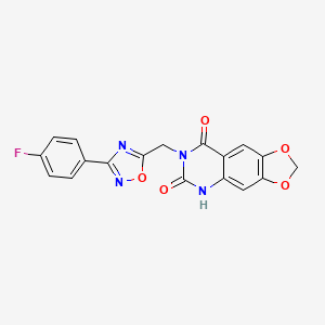 molecular formula C18H11FN4O5 B6554412 7-{[3-(4-fluorophenyl)-1,2,4-oxadiazol-5-yl]methyl}-2H,5H,6H,7H,8H-[1,3]dioxolo[4,5-g]quinazoline-6,8-dione CAS No. 1031674-89-1