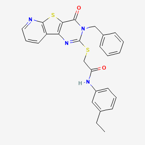 molecular formula C26H22N4O2S2 B6554511 2-({5-benzyl-6-oxo-8-thia-3,5,10-triazatricyclo[7.4.0.0^{2,7}]trideca-1(9),2(7),3,10,12-pentaen-4-yl}sulfanyl)-N-(3-ethylphenyl)acetamide CAS No. 1040637-42-0