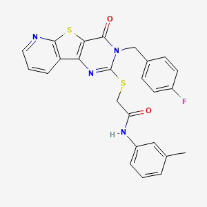 2-({5-[(4-fluorophenyl)methyl]-6-oxo-8-thia-3,5,10-triazatricyclo[7.4.0.0^{2,7}]trideca-1(9),2(7),3,10,12-pentaen-4-yl}sulfanyl)-N-(3-methylphenyl)acetamide