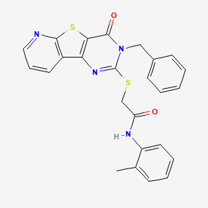 molecular formula C25H20N4O2S2 B6554527 2-({5-benzyl-6-oxo-8-thia-3,5,10-triazatricyclo[7.4.0.0^{2,7}]trideca-1(9),2(7),3,10,12-pentaen-4-yl}sulfanyl)-N-(2-methylphenyl)acetamide CAS No. 1040637-50-0