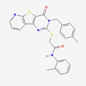 N-(2-methylphenyl)-2-({5-[(4-methylphenyl)methyl]-6-oxo-8-thia-3,5,10-triazatricyclo[7.4.0.0^{2,7}]trideca-1(9),2(7),3,10,12-pentaen-4-yl}sulfanyl)acetamide