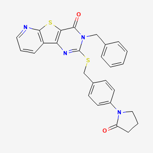 molecular formula C27H22N4O2S2 B6554550 5-benzyl-4-({[4-(2-oxopyrrolidin-1-yl)phenyl]methyl}sulfanyl)-8-thia-3,5,10-triazatricyclo[7.4.0.0^{2,7}]trideca-1(9),2(7),3,10,12-pentaen-6-one CAS No. 1040637-93-1