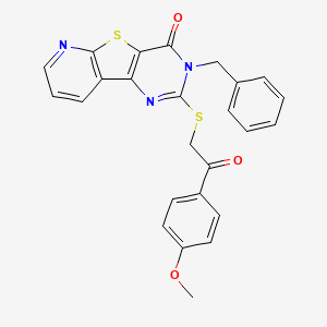 molecular formula C25H19N3O3S2 B6554563 5-benzyl-4-{[2-(4-methoxyphenyl)-2-oxoethyl]sulfanyl}-8-thia-3,5,10-triazatricyclo[7.4.0.0^{2,7}]trideca-1(9),2(7),3,10,12-pentaen-6-one CAS No. 1040638-17-2