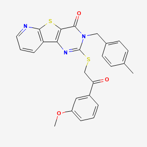 4-{[2-(3-methoxyphenyl)-2-oxoethyl]sulfanyl}-5-[(4-methylphenyl)methyl]-8-thia-3,5,10-triazatricyclo[7.4.0.0^{2,7}]trideca-1(9),2(7),3,10,12-pentaen-6-one