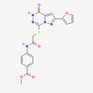 molecular formula C19H15N5O5S B6554572 methyl 4-(2-{[2-(furan-2-yl)-4-oxo-4H,5H-pyrazolo[1,5-d][1,2,4]triazin-7-yl]sulfanyl}acetamido)benzoate CAS No. 1040638-45-6