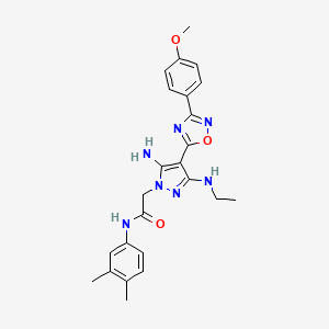 molecular formula C24H27N7O3 B6554616 2-[5-amino-3-(ethylamino)-4-[3-(4-methoxyphenyl)-1,2,4-oxadiazol-5-yl]-1H-pyrazol-1-yl]-N-(3,4-dimethylphenyl)acetamide CAS No. 1170203-29-8