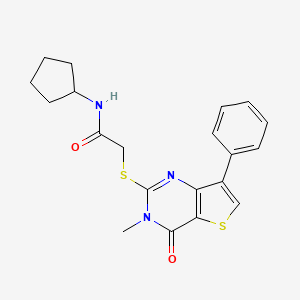 molecular formula C20H21N3O2S2 B6554814 N-cyclopentyl-2-({3-methyl-4-oxo-7-phenyl-3H,4H-thieno[3,2-d]pyrimidin-2-yl}sulfanyl)acetamide CAS No. 1040631-87-5
