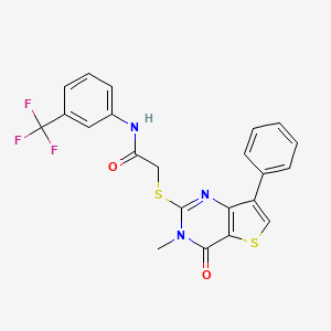 molecular formula C22H16F3N3O2S2 B6554913 2-({3-methyl-4-oxo-7-phenyl-3H,4H-thieno[3,2-d]pyrimidin-2-yl}sulfanyl)-N-[3-(trifluoromethyl)phenyl]acetamide CAS No. 1040634-30-7
