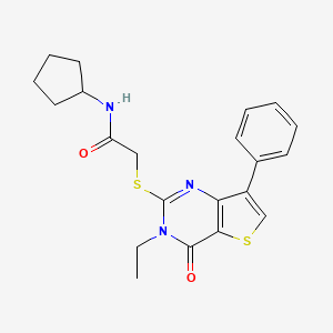 molecular formula C21H23N3O2S2 B6554919 N-cyclopentyl-2-({3-ethyl-4-oxo-7-phenyl-3H,4H-thieno[3,2-d]pyrimidin-2-yl}sulfanyl)acetamide CAS No. 1040635-09-3