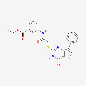 molecular formula C25H23N3O4S2 B6555011 ethyl 3-[2-({3-ethyl-4-oxo-7-phenyl-3H,4H-thieno[3,2-d]pyrimidin-2-yl}sulfanyl)acetamido]benzoate CAS No. 1040661-59-3