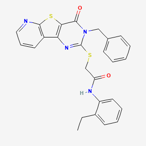 2-({5-benzyl-6-oxo-8-thia-3,5,10-triazatricyclo[7.4.0.0^{2,7}]trideca-1(9),2(7),3,10,12-pentaen-4-yl}sulfanyl)-N-(2-ethylphenyl)acetamide