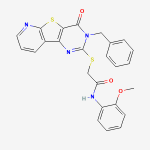 2-({5-benzyl-6-oxo-8-thia-3,5,10-triazatricyclo[7.4.0.0^{2,7}]trideca-1(9),2(7),3,10,12-pentaen-4-yl}sulfanyl)-N-(2-methoxyphenyl)acetamide