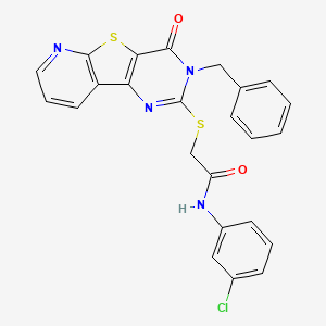 molecular formula C24H17ClN4O2S2 B6555034 2-({5-benzyl-6-oxo-8-thia-3,5,10-triazatricyclo[7.4.0.0^{2,7}]trideca-1(9),2(7),3,10,12-pentaen-4-yl}sulfanyl)-N-(3-chlorophenyl)acetamide CAS No. 1040664-20-7