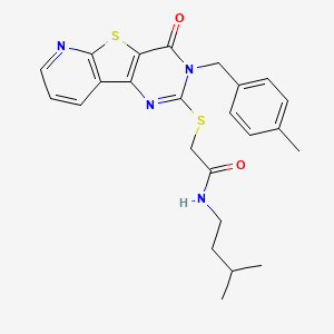 N-(3-methylbutyl)-2-({5-[(4-methylphenyl)methyl]-6-oxo-8-thia-3,5,10-triazatricyclo[7.4.0.0^{2,7}]trideca-1(9),2(7),3,10,12-pentaen-4-yl}sulfanyl)acetamide