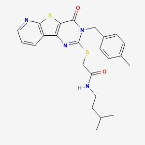 molecular formula C24H26N4O2S2 B6555061 N-(3-methylbutyl)-2-({5-[(4-methylphenyl)methyl]-6-oxo-8-thia-3,5,10-triazatricyclo[7.4.0.0^{2,7}]trideca-1(9),2(7),3,10,12-pentaen-4-yl}sulfanyl)acetamide CAS No. 1040664-79-6