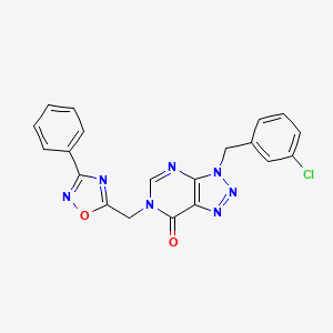 molecular formula C20H14ClN7O2 B6555072 3-[(3-chlorophenyl)methyl]-6-[(3-phenyl-1,2,4-oxadiazol-5-yl)methyl]-3H,6H,7H-[1,2,3]triazolo[4,5-d]pyrimidin-7-one CAS No. 1040638-84-3