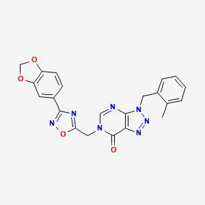 molecular formula C22H17N7O4 B6555078 6-{[3-(2H-1,3-benzodioxol-5-yl)-1,2,4-oxadiazol-5-yl]methyl}-3-[(2-methylphenyl)methyl]-3H,6H,7H-[1,2,3]triazolo[4,5-d]pyrimidin-7-one CAS No. 1040638-76-3