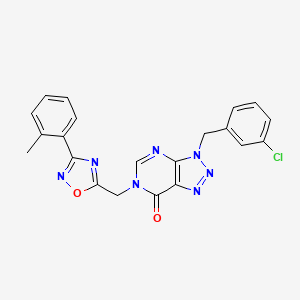 molecular formula C21H16ClN7O2 B6555086 3-[(3-chlorophenyl)methyl]-6-{[3-(2-methylphenyl)-1,2,4-oxadiazol-5-yl]methyl}-3H,6H,7H-[1,2,3]triazolo[4,5-d]pyrimidin-7-one CAS No. 1040638-92-3