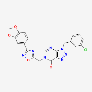 molecular formula C21H14ClN7O4 B6555087 6-{[3-(2H-1,3-benzodioxol-5-yl)-1,2,4-oxadiazol-5-yl]methyl}-3-[(3-chlorophenyl)methyl]-3H,6H,7H-[1,2,3]triazolo[4,5-d]pyrimidin-7-one CAS No. 1040639-08-4