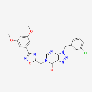 molecular formula C22H18ClN7O4 B6555106 3-[(3-chlorophenyl)methyl]-6-{[3-(3,5-dimethoxyphenyl)-1,2,4-oxadiazol-5-yl]methyl}-3H,6H,7H-[1,2,3]triazolo[4,5-d]pyrimidin-7-one CAS No. 1040639-53-9