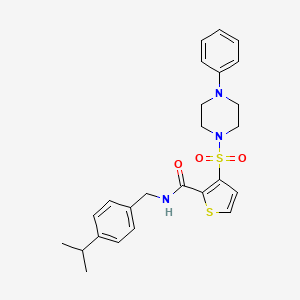 molecular formula C25H29N3O3S2 B6555148 3-[(4-phenylpiperazin-1-yl)sulfonyl]-N-{[4-(propan-2-yl)phenyl]methyl}thiophene-2-carboxamide CAS No. 1040640-71-8
