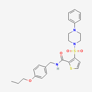 molecular formula C25H29N3O4S2 B6555174 3-[(4-phenylpiperazin-1-yl)sulfonyl]-N-[(4-propoxyphenyl)methyl]thiophene-2-carboxamide CAS No. 1040641-06-2