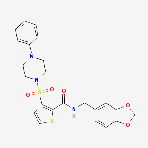 molecular formula C23H23N3O5S2 B6555175 N-[(2H-1,3-benzodioxol-5-yl)methyl]-3-[(4-phenylpiperazin-1-yl)sulfonyl]thiophene-2-carboxamide CAS No. 1040641-14-2